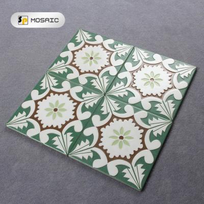 China Balcony 200x200mm Flower Pattern Floor Decoration Porcelain Tiles Rustic Green Floor Tiles Pattern Ceramic Tile for sale