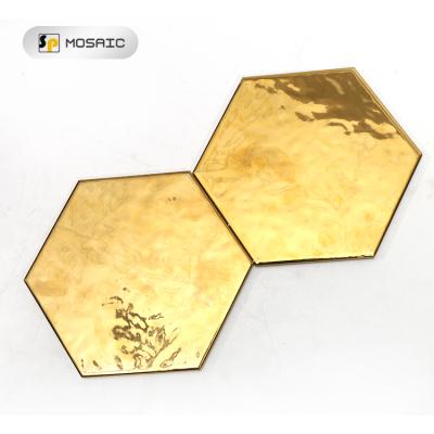 China Glazed Gold Hexagon Decorative Wall Tiles Hotel Room Honeycomb Tile Matte Outdoor Porcelain Metallic Gold Design Metallic Gold Tile for sale