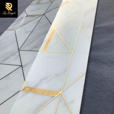 China Europe 60x120white and gold luxury waterjet mirror tiles decoration hotel ceramic wall polished calacatta gold marble waterjet tile for sale