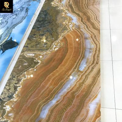 China Springletile Style Ceramic Tile European and American Indoor Orange Gold Wire Looks Like Marble Ceramic Bricks for sale