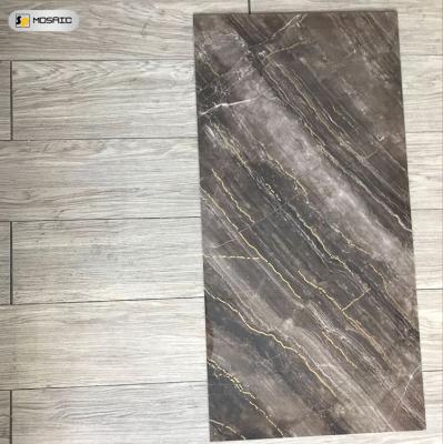 China Nordic Ceramic Wall Bedroom Springletile Style Living Room Marble Dark Brown Decorative Golden Floor Tile for sale