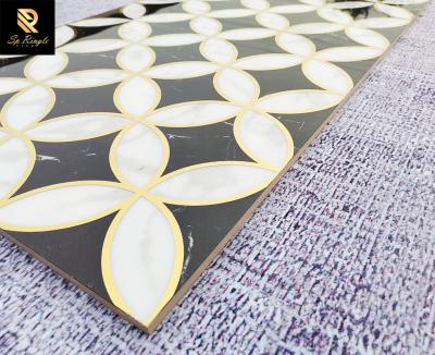 China European and American style Springtile round black and white with gold waterjet texture wall interior black and modern gold tile for sale