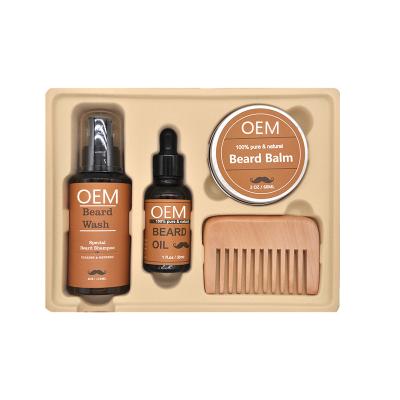 China Men's Beard Care DEEP CLEANING Gift Set Five-piece Beard Oil Beard Cream Comb Brush Scissor Bag for sale