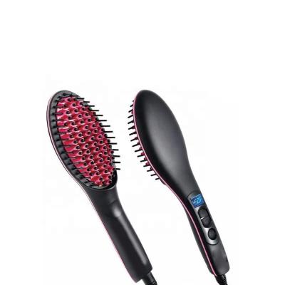 China Hotel One Step Electric Hair Straightener Sweep Ceramic Fast Heating Brush Electric Comb With Display for sale