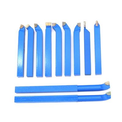 China Lathe Carbide Cutter Metal Lathe Tungsten Cutter Hard Alloy Turning Tool 11pcs Carbide Welded Tilted Turning Tool Bit Sets for sale