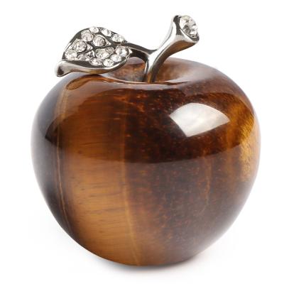 China China Yellow Tiger Eye Gemstone Hand Carved Apple Fruit Scuplture Statue For Home Decoration Or Gift for sale