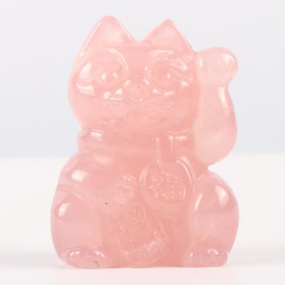 China Crystal Spiritual Stone Statue Ornament Animal Figurine Rose Quartz Fortune Cat Reiki Natural Healing Gems China For Home Ministry for sale