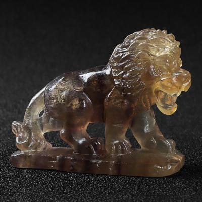 China Crystal Statue Ornament Animal Spiritual Stone Healing Yellow Gemstone Reiki Lion China Fluorite Figurine For Home Ministry for sale