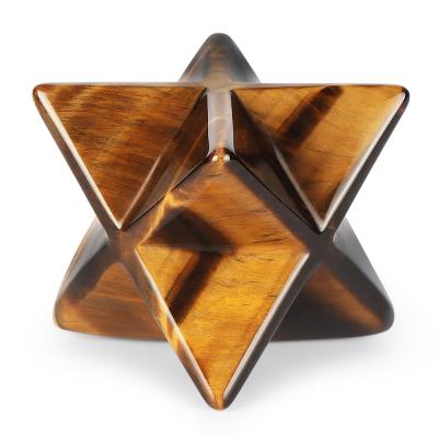 China Gemstone Yellow Healing China Tiger Eye Crystal Hand Carved Merkaba Star For Meditation Spiritual Positive Energy Therapy for sale