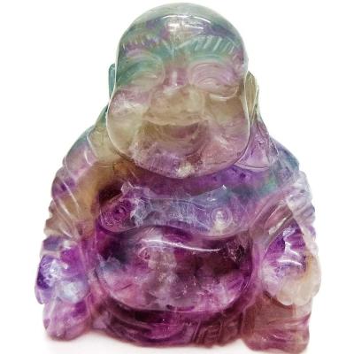 China China Natural Rainbow Fluorite Carving Sitting Buddha For Religion Statue for sale