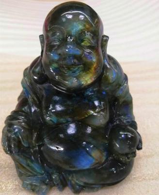 China China Rainbow Aura Labradorite Gemstone Handmade Sitting Maitreya Buddha Religion Statue For Sale for sale