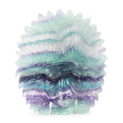 China China Rainbow Fluorite Crystal Indian Face Statue Hand Carved Human Head Gemstone Good Art Decoration Figurines Reiki Sculpture for sale