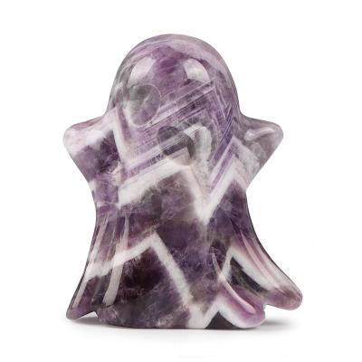 China China Natural Amethyst Quartz Emoji Ghost Statue Gemstone Hand Carved Crystal Sculpture Healing For Halloween Carnival Office Home Decor for sale