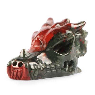 China Unique China Crystal Blood Jasper Quartz Dragon Head Skull Hand Carved Statue Gemstone Sculpture, Reiki Healing Figures Stone Decor for sale