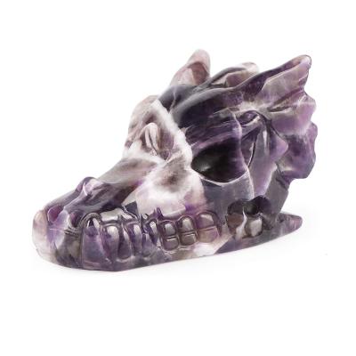 China China Crystal Amethyst Quartz Dragon Head Skull Hand Carved Unique Statue Gemstone Sculpture, Reiki Healing Figures Stone Decor for sale