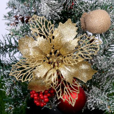 China Christams Home Decoration Red Gold Silver Artificial Christmas Glittered Poinsettia Flower For Christmas Tree Decorative Ornaments for sale