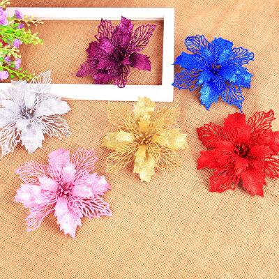 China Christams Home Decor Poinsettia Christmas Flowers Artificial Christmas Tree Poinsettia Decorations with Clips for Christmas Wedding Party Garland for sale