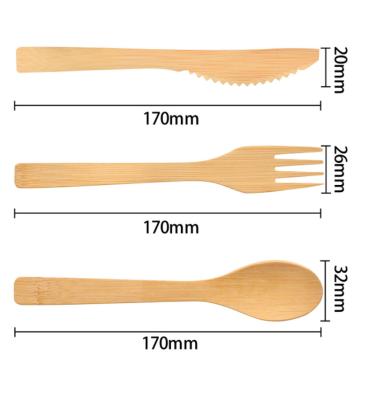 China Viable Higher Quality Disposable Bamboo Cutlery Set 3 Piece Dishware Bamboo Flatware Set Bamboo Fork Knife Spoon Set for sale