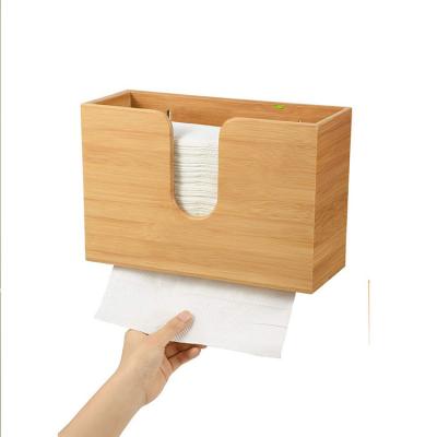 China Eco-friendly Toilet Paper Box Wall Mount Bamboo Tissue Dispenser Towel Holder For Sale for sale