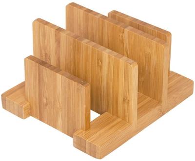 China Multi Sustainable Use Bamboo Wooden Cutting Board Rack Pot Plates Rack Kitchen Utensils Stand for sale