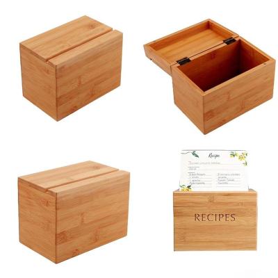 China Viable Personalized Bamboo Wooden Recipe Box 4X6 Card Holder Storage Box For Kitchen Storage for sale