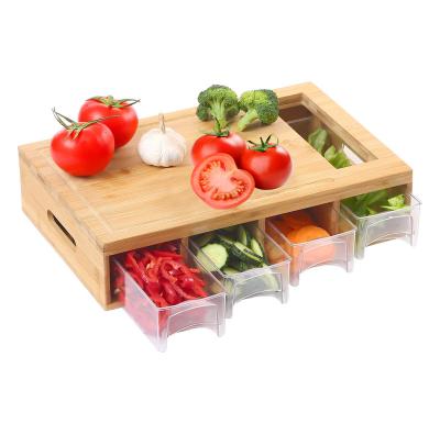 China Viable high quality bamboo wood cutting board with containers for sale