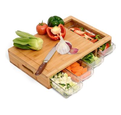 China Best Viable Selling Large Bamboo Chopping Board Chopper Blocks With 4 Drawer Trays For Kitchen for sale