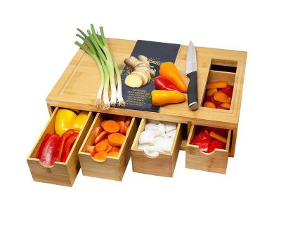 China Hot Sale Kitchen Viable Large Bamboo Cutting Board Cutting Plates With 4 Drawer Organizer Trays for sale