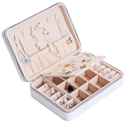 China PU Leather+high grade beaded velvet earring wholesale high quality portable travel pu leather jewelry storage box large for jewelry for sale