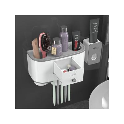 China Multi Sustainable Functional Wall Mounted Magnetic Toothbrush Holder With Toothpaste Dispenser for sale