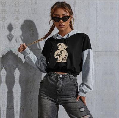 China Autumn Fashion High Waist Women Casual Hoody Print Bear Tiny Hoodie New Style for sale