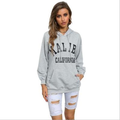 China Low MOQ Supplier Women Gray Letter Print Hoodies Malibu California Breathable Casual Sweatshirt for sale