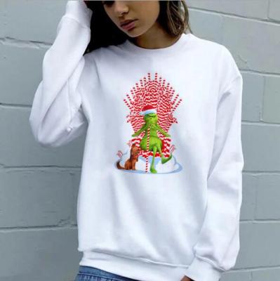 China New Arrival Breathable Grinch Printed White Pullover Women Cotton Sweatshirt Fitness Sport Wear for sale