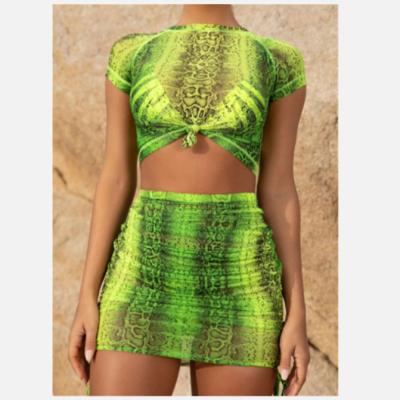 China Low Prince In Stock Clearance Sale Breathable Women Four Piece Bikini Set Neon Snake Print Swimwear Swimsuit for sale