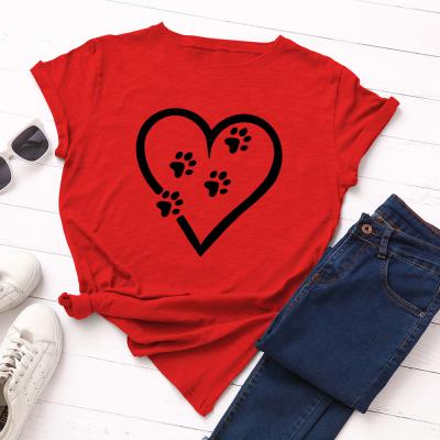 China Breathable High Quality Cheap Price Women Summer T-shirt Footprint Casual 100% Cotton Tops for sale