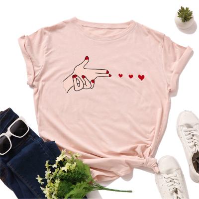 China Breathable Heart Printed Young Girls Lady Casual T-shirt Women Short Sleeves Round Neck Daily Top for sale