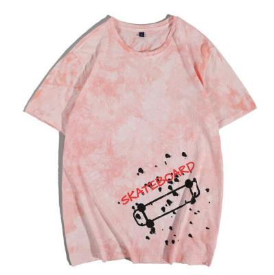 China Breathable Skateboard Print Boys Ins Fashion Casual Loose Tie Dye T-shirt Hip Hop Crewneck Top for sale