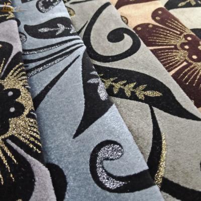 China Antistatic 100% Polyester Sofa Upholstery Knitted Velvet Gold Stamping Foil Fabric for sale