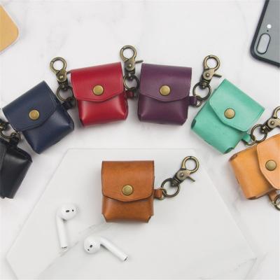 China Air pods leather pocket for real leather airpods hanging bag for sale