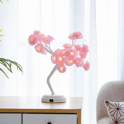 China Colorful LED String Led Rose Branch Mini Tree Light Indoor Desk Table Lamp Cherry Blossom Tree Decoration Flower Light for sale