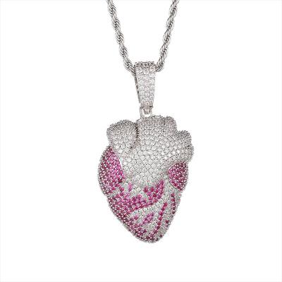 China FASHIONABLE 2022 Men's Necklace Hip Hop Heart Pendant Micro-inlaid Colorful Creative Zircon Accessories Solid Pendant for sale