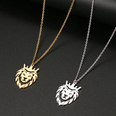 China Vintage Stainless Steel Necklaces Crown Lion King Animal Pendant Men's Choker Fashion Chain Necklace For Women Jewelry Party Men Gifts for sale