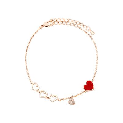 China 2022 new heart-shaped peach love hollow bracelet ladies bracelet real gold plating FASHIONABLE red bracelet for sale