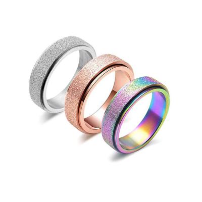 China Trendy Sandblasted Stainless Steel Rotating Gold Glitter Ring Men's Jewelry Fashion Fingertip Spinner Ring Women for sale