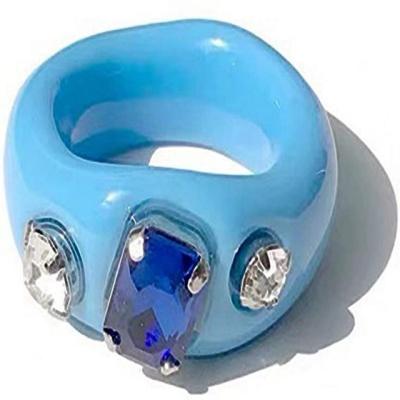 China 2022 BOHEMIA Fashion Cute Ring Colorful Acrylic Rhinestone Band Ring For Women for sale