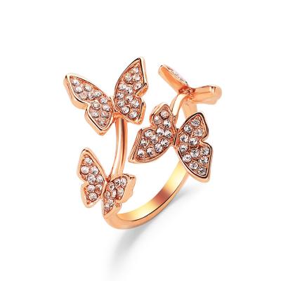 China New 2022 Fashion FASHION Adjustable Opening Ring With Diamonds Four Butterfly Ring Crystal Ring Female for sale