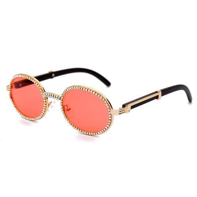 China Fashion Sunglasses Vintage Round Eyewear Oval UV400 Gafas de sol Crystal Wood Punk Glasses Fashion New Luxury Women Diamond Sunglasses Men 2022 for sale