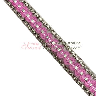 China Flatback Iron On Trim Heat Transfer Custom Woven With Rhinestone Hot Fix Strip for sale