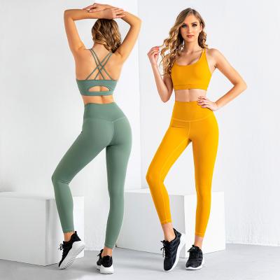 China Breathable Wholesale Sports Suit Leggings Set Workout Running Sport Wear Seamless Active Wear Set For Women for sale