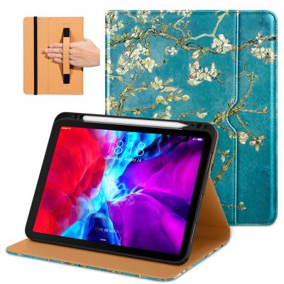 China Multiple Viewing Angles / Case 12.9 2021 Auto Wake Sleep / Built-in Hand Strap PU Flower Design Leather Smart iPad Pro for sale